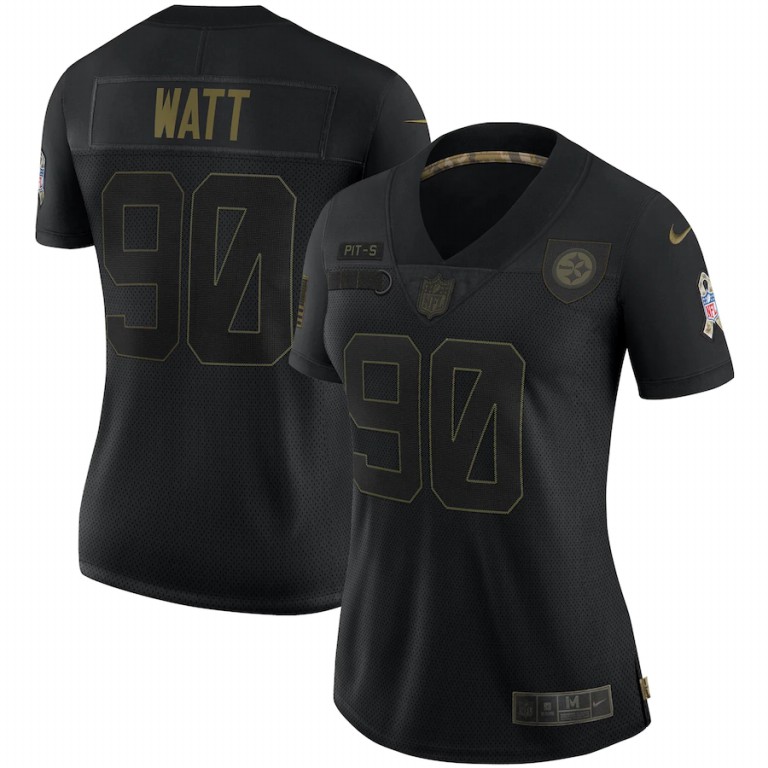 NFL Pittsburgh Steelers #90 T.J. Watt Nike Women 2020 Salute To Service Limited  Black jerseys->youth nfl jersey->Youth Jersey